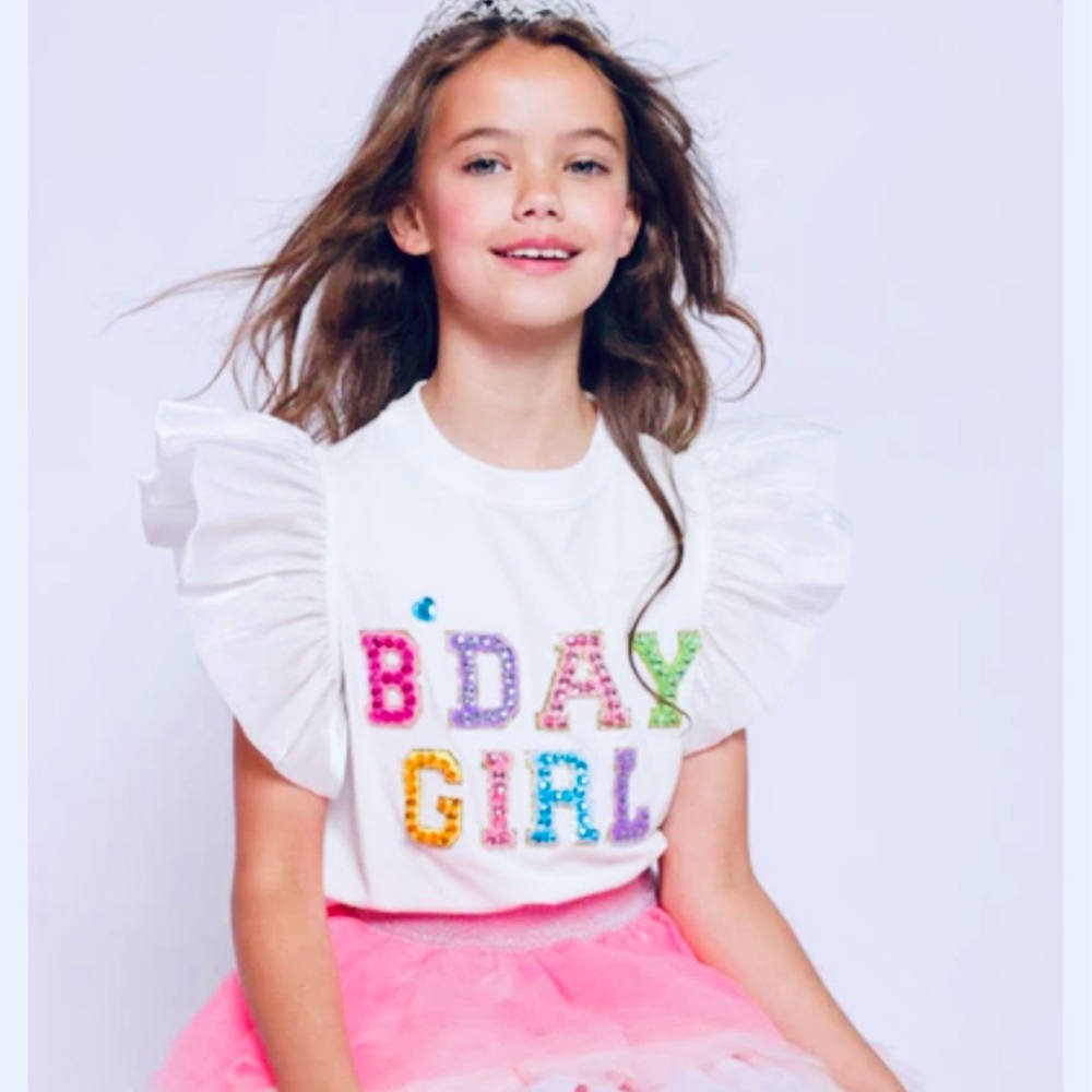 LOLA AND THE BOYS “BIRTHDAY GIRL GEM RUFFLE SHIRT”